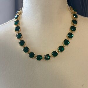 Emerald Green Crystal Tennis Necklace - Gold Tone